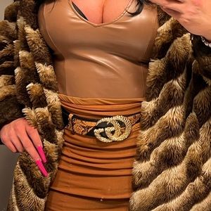 Gucci Monogram belt with snake skin detailing 100 cm